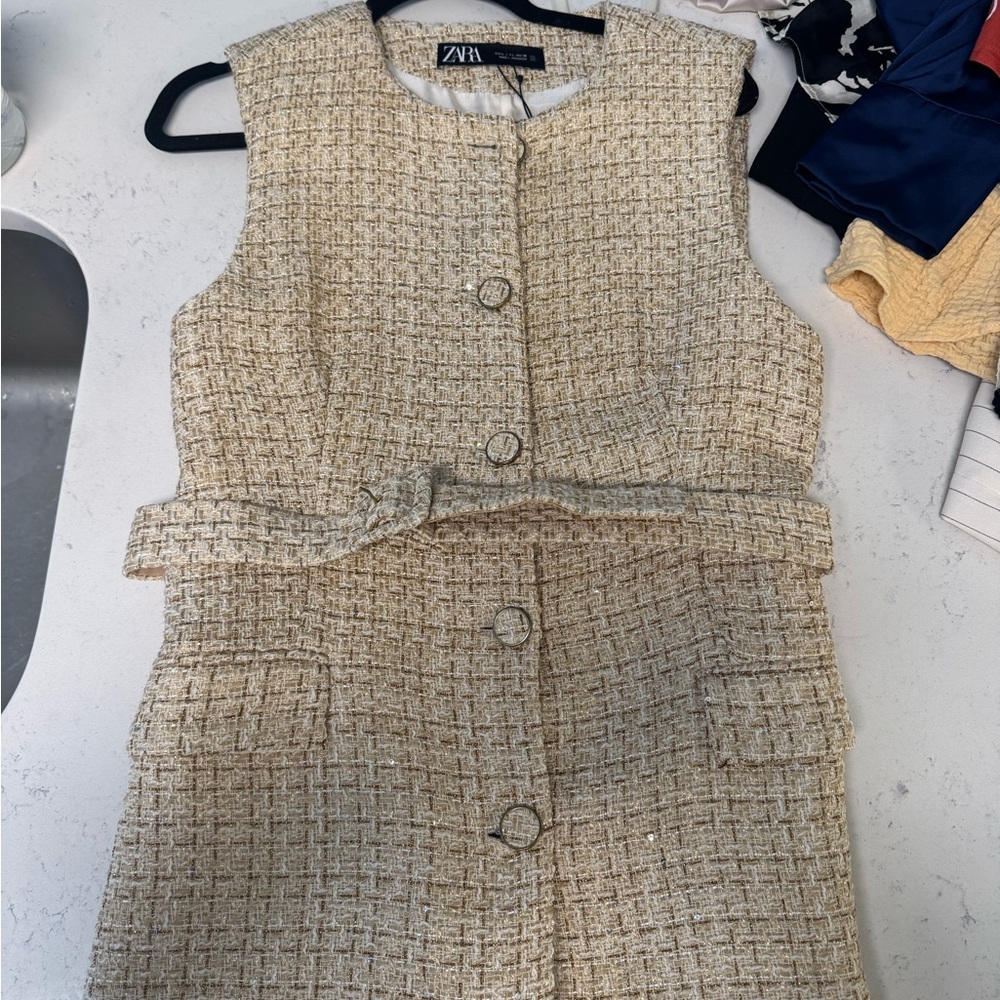 Zara Beige Tweed Vest Top with Sequins